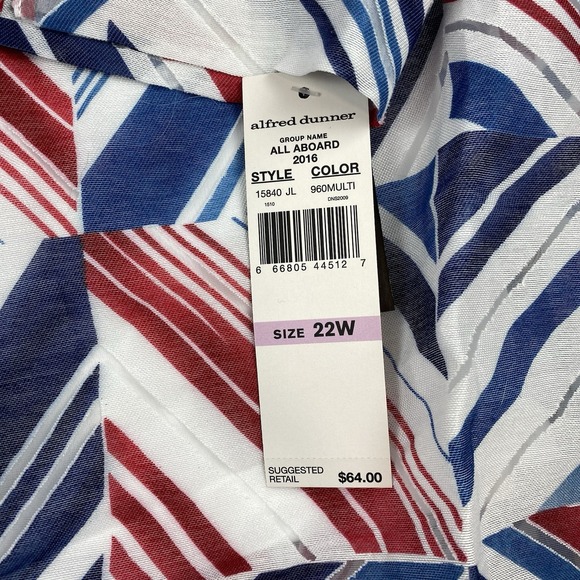 Alfred Dunner Button Up Blouse Women's 22W Red White & Blue 3/4 Sleeve NWT - Picture 10 of 15